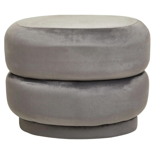 Hartford Small Round Velvet Stool In Grey