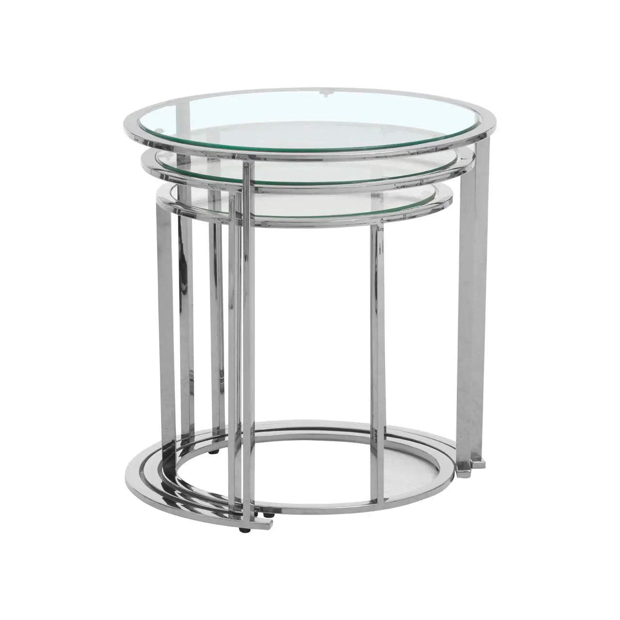 Allure Clear Glass Nest Of 3 Tables With Silver Base
