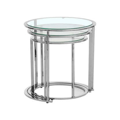 Allure Clear Glass Nest Of 3 Tables With Silver Base