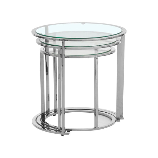 Allure Clear Glass Nest Of 3 Tables With Silver Base