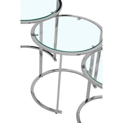 Allure Clear Glass Nest Of 3 Tables With Silver Base