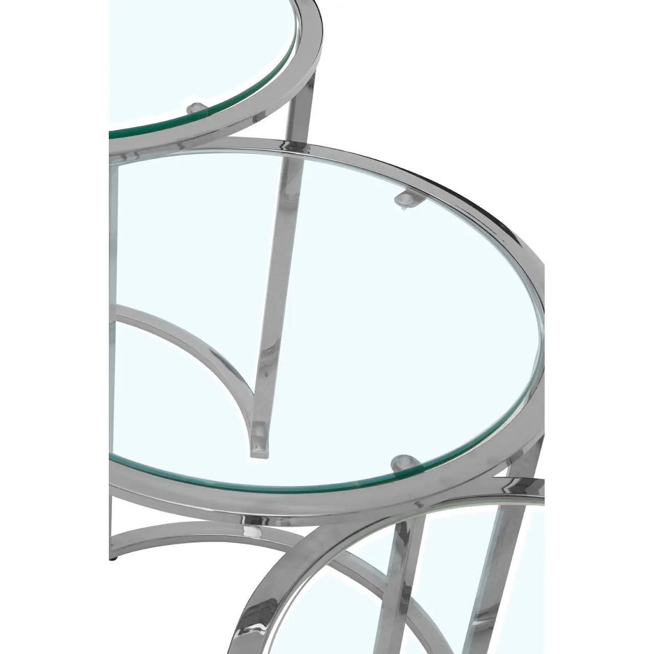Allure Clear Glass Nest Of 3 Tables With Silver Base