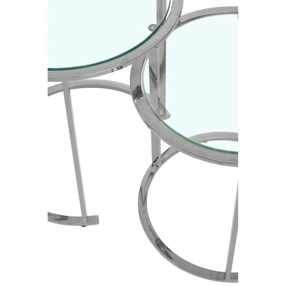 Allure Clear Glass Nest Of 3 Tables With Silver Base