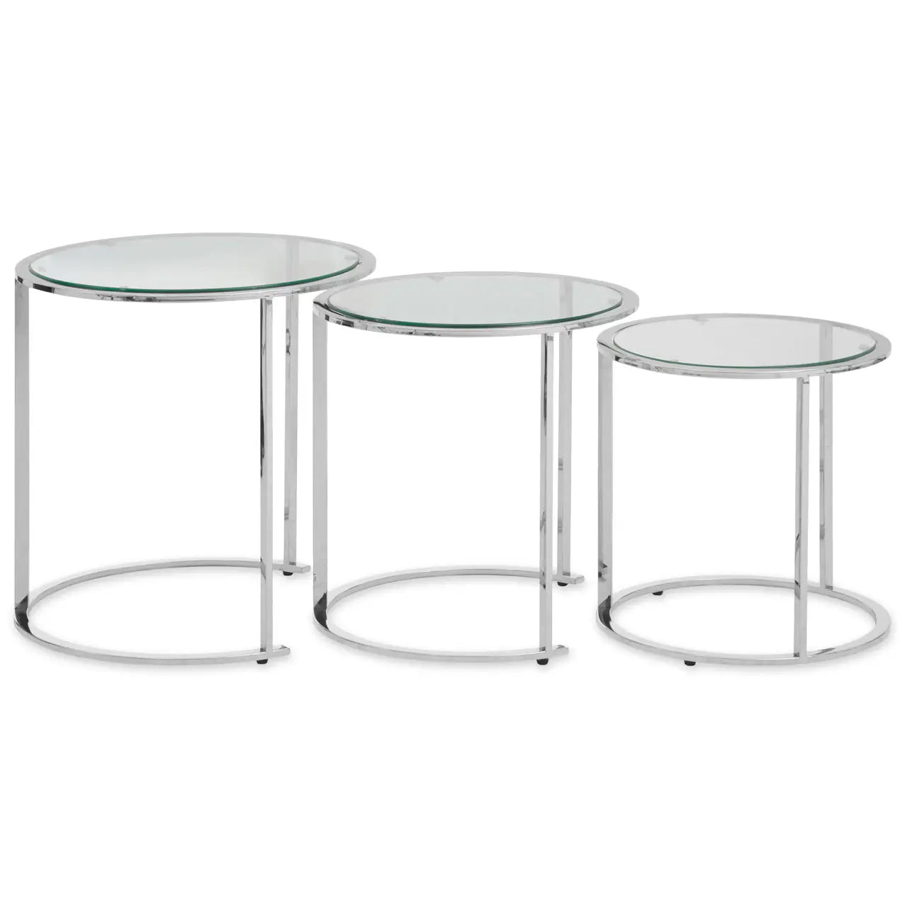 Allure Clear Glass Nest Of 3 Tables With Silver Base