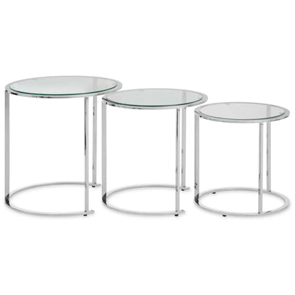 Allure Clear Glass Nest Of 3 Tables With Silver Base