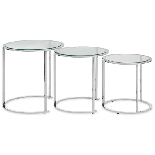 Allure Clear Glass Nest Of 3 Tables With Silver Base