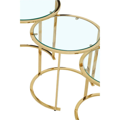 Allure Clear Glass Nest Of 3 Tables With Brushed Gold Base