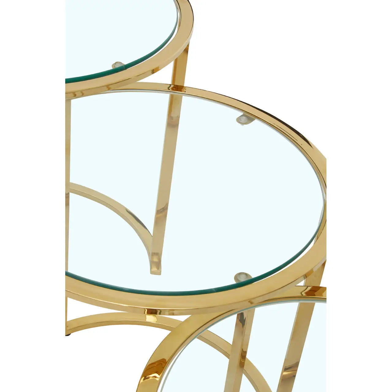 Allure Clear Glass Nest Of 3 Tables With Brushed Gold Base