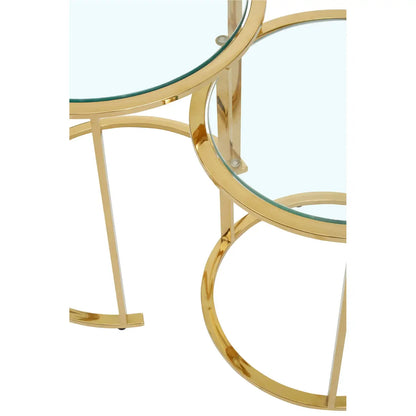 Allure Clear Glass Nest Of 3 Tables With Brushed Gold Base