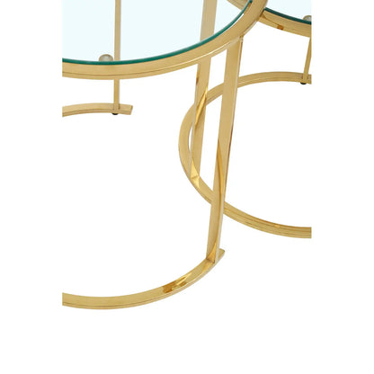 Allure Clear Glass Nest Of 3 Tables With Brushed Gold Base
