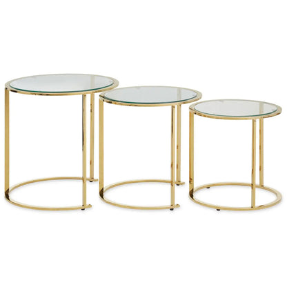 Allure Clear Glass Nest Of 3 Tables With Brushed Gold Base