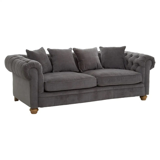 Spencer Fabric 3 Seater Sofa In Grey With Wooden Legs