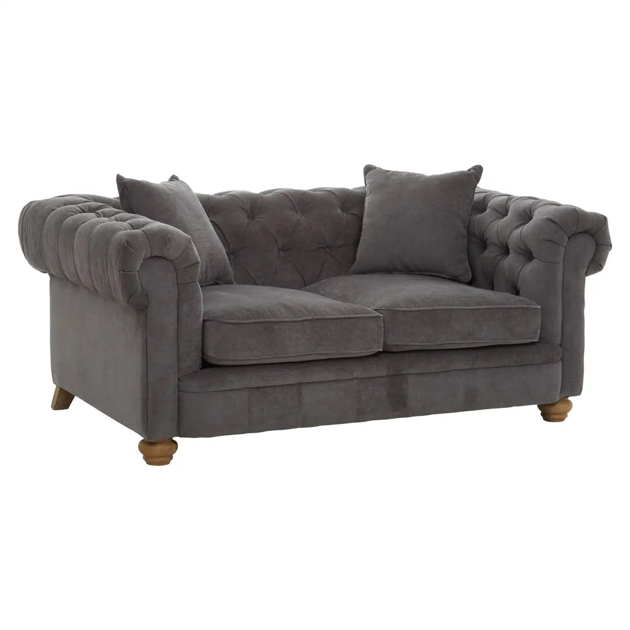 Spencer Fabric 2 Seater Sofa In Grey With Wooden Legs