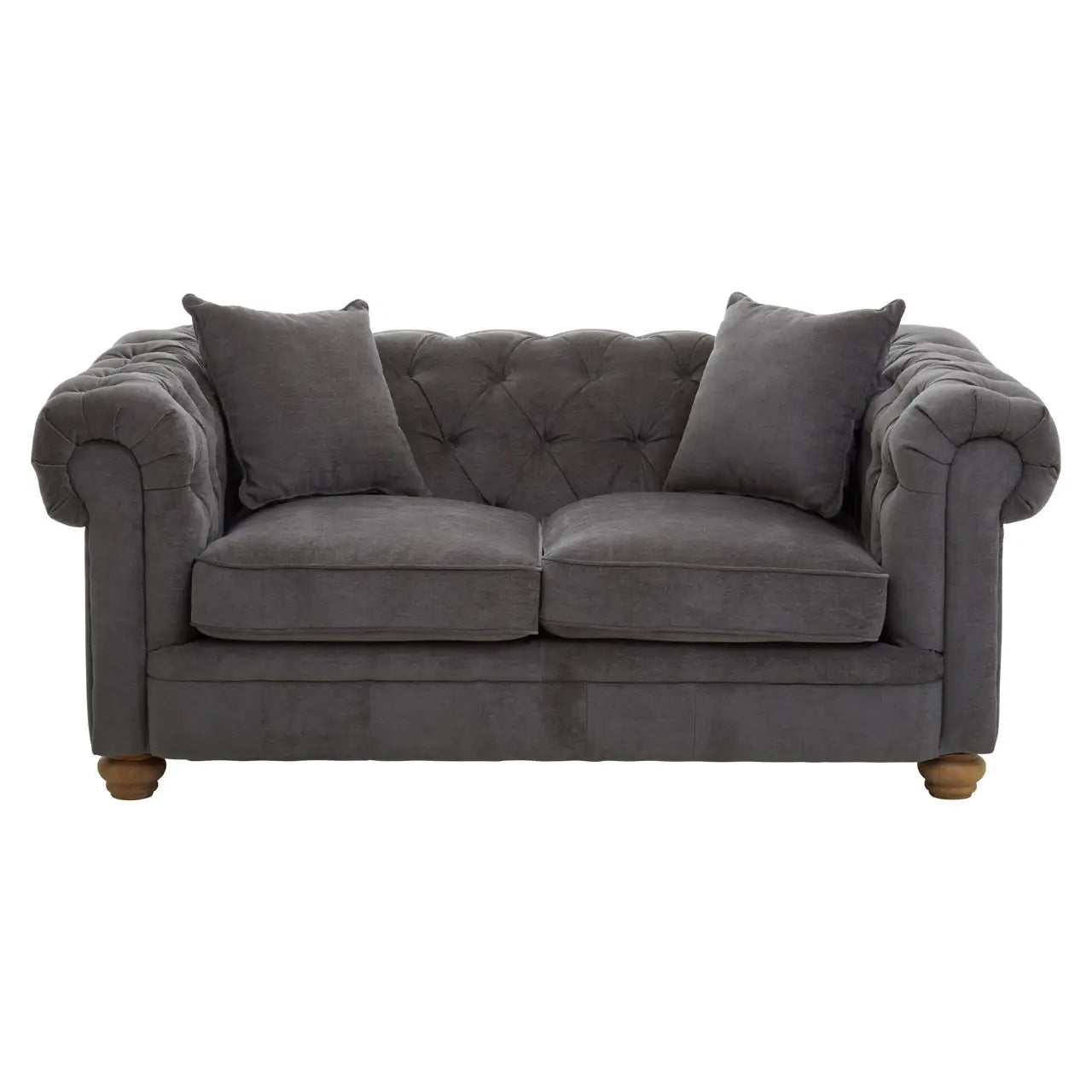 Spencer Fabric 2 Seater Sofa In Grey With Wooden Legs
