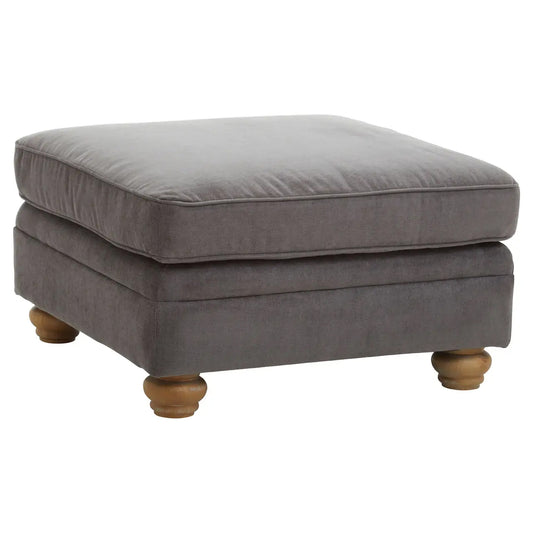 Spencer Fabric Footstool In Grey With Wooden Legs