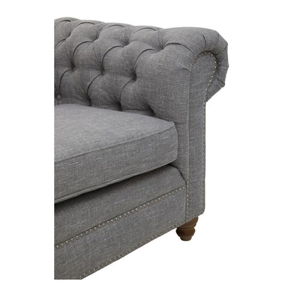 Stella Classic Chesterfield Linen Fabric 3 Seater Sofa In Grey