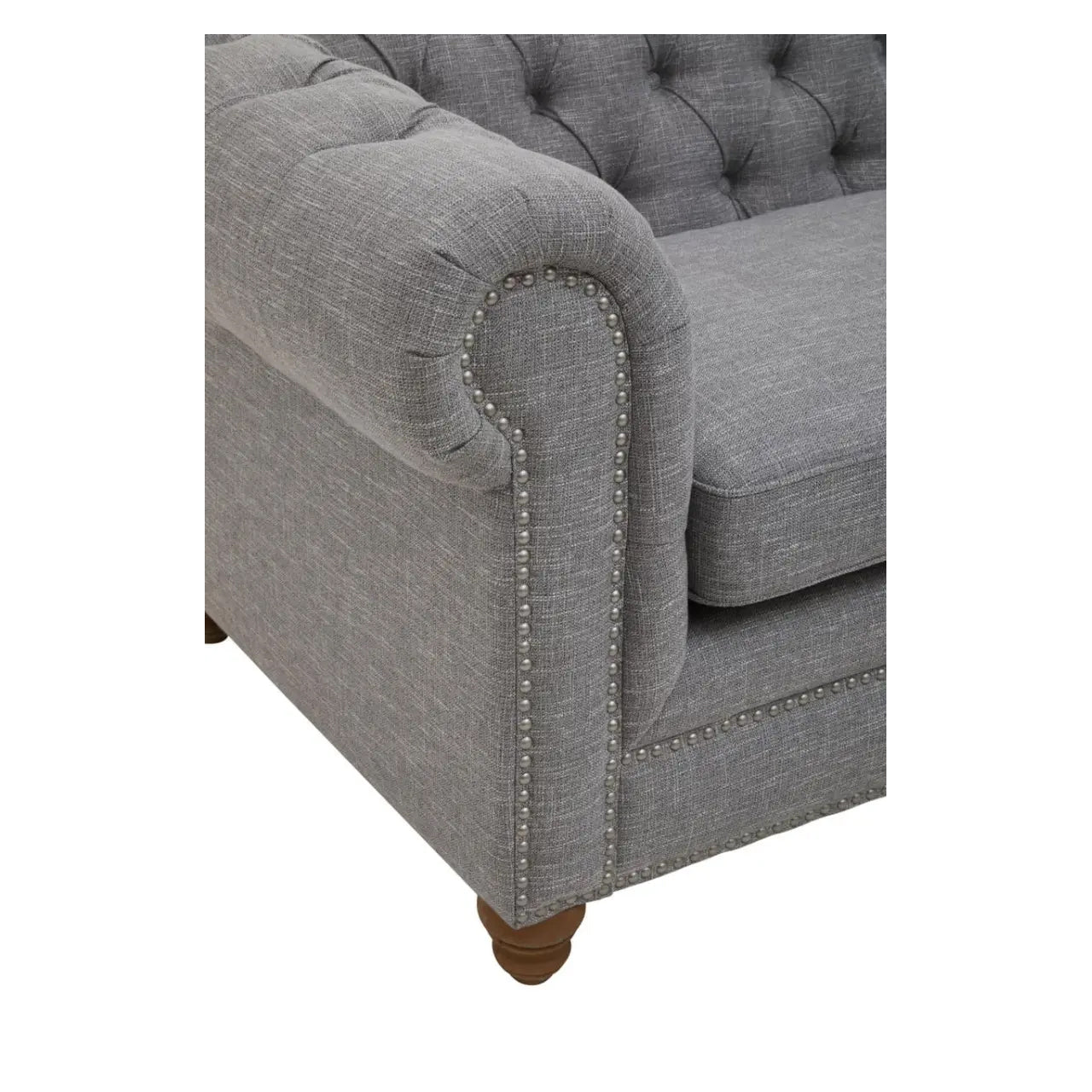Stella Classic Chesterfield Linen Fabric 3 Seater Sofa In Grey