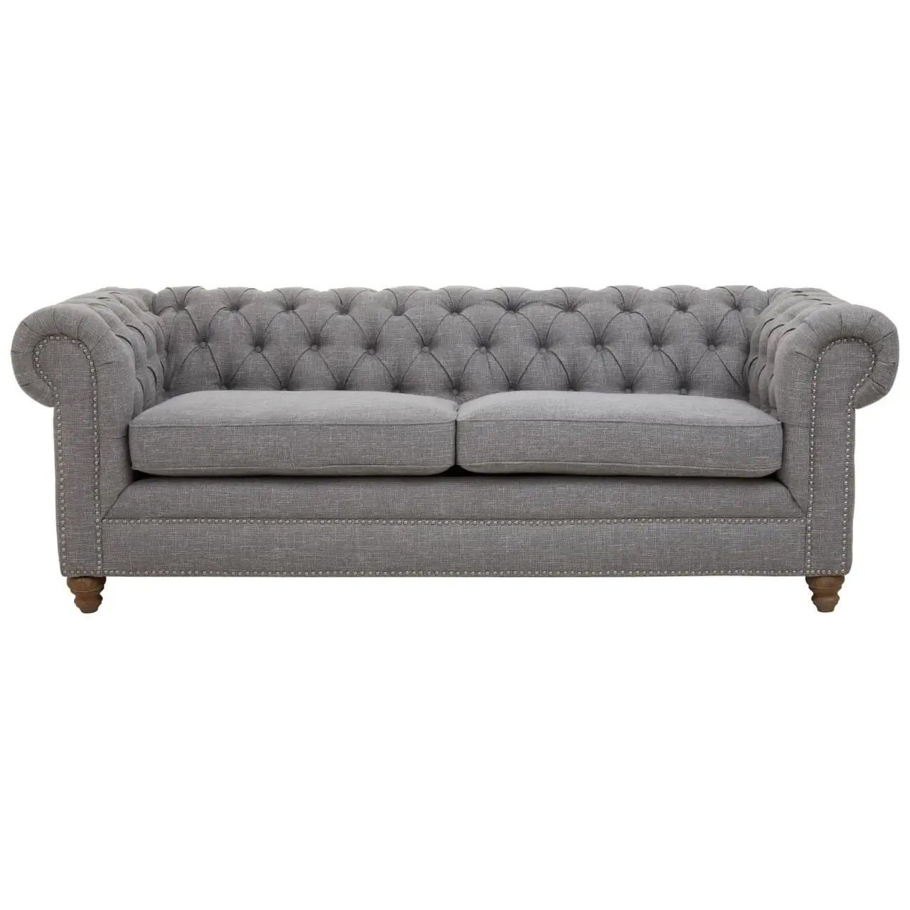 Stella Classic Chesterfield Linen Fabric 3 Seater Sofa In Grey