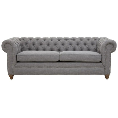 Stella Classic Chesterfield Linen Fabric 3 Seater Sofa In Grey