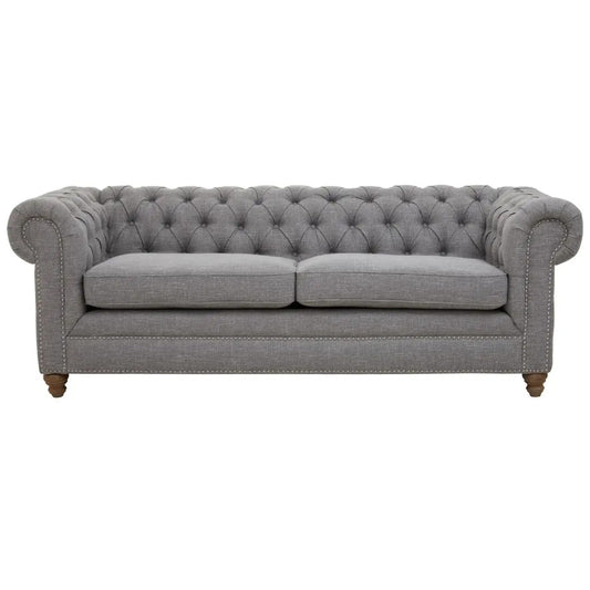Stella Classic Chesterfield Linen Fabric 3 Seater Sofa In Grey