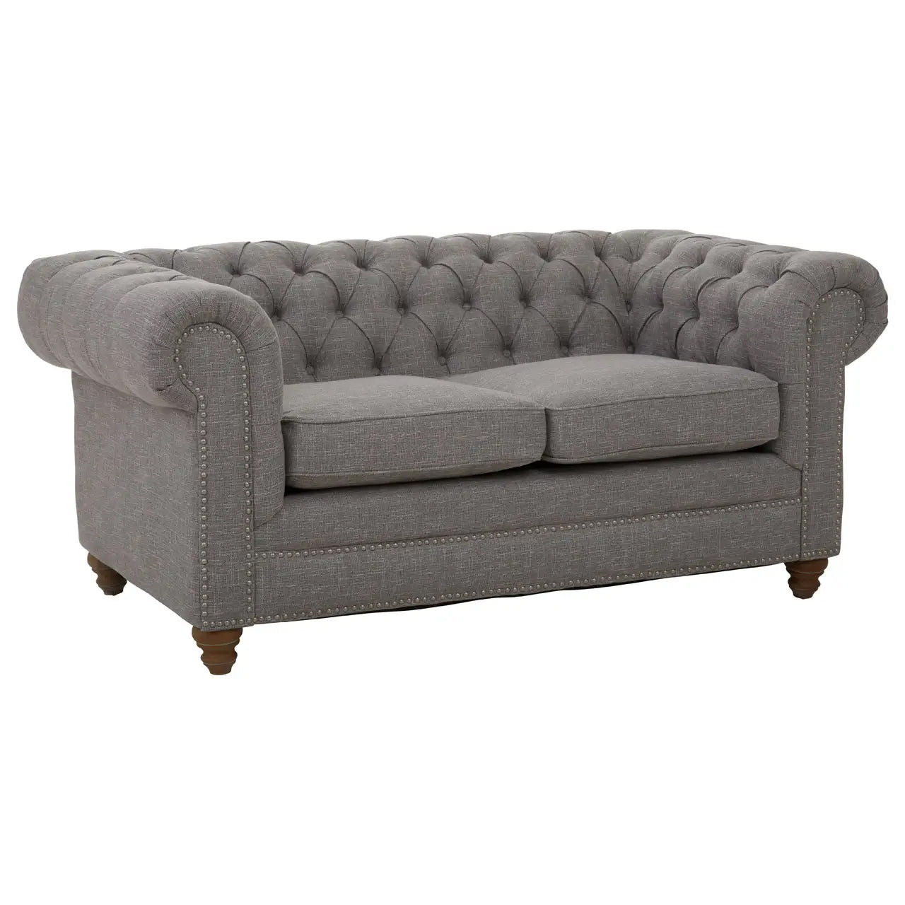 Stella Classic Chesterfield Linen Fabric 2 Seater Sofa In Grey