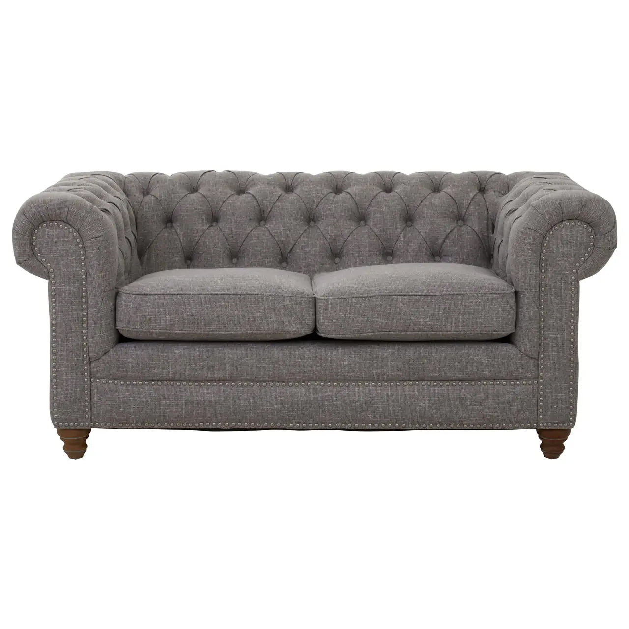 Stella Classic Chesterfield Linen Fabric 2 Seater Sofa In Grey
