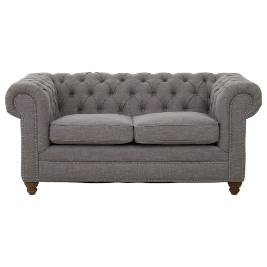 Stella Classic Chesterfield Linen Fabric 2 Seater Sofa In Grey