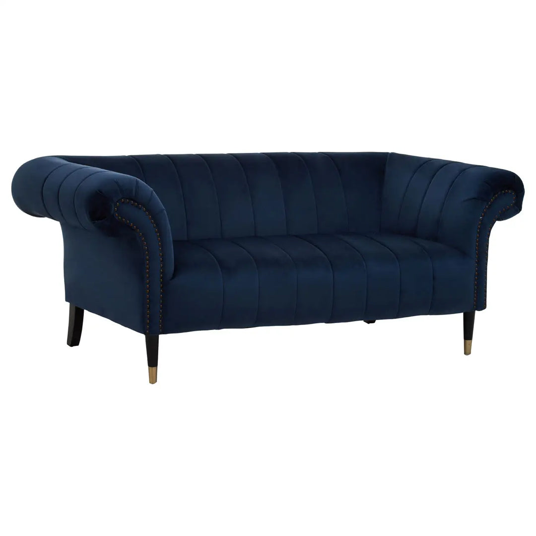 Siena Velvet 2 Seater Sofa In Midnight Blue
