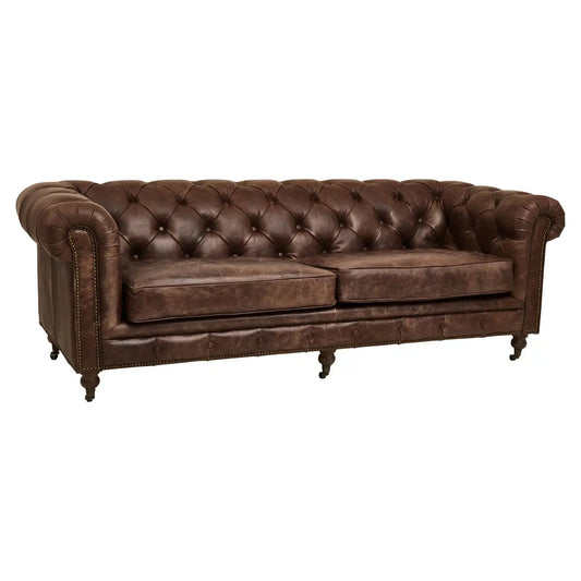 Hoxton Cow Leather 3 Seater Sofa In Brown