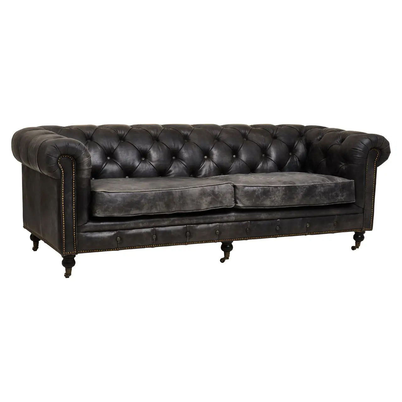 Hoxton Cow Leather 3 Seater Sofa In Ebony