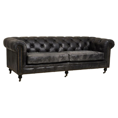 Hoxton Cow Leather 3 Seater Sofa In Ebony