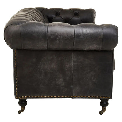 Hoxton Cow Leather 3 Seater Sofa In Ebony