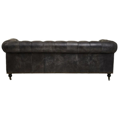 Hoxton Cow Leather 3 Seater Sofa In Ebony