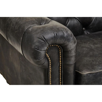 Hoxton Cow Leather 3 Seater Sofa In Ebony