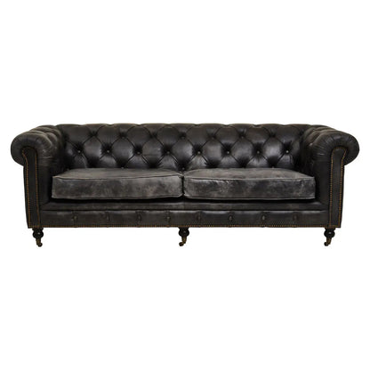 Hoxton Cow Leather 3 Seater Sofa In Ebony