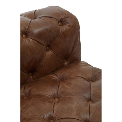 Hoxton Tufted Cow Leather Accent Chair In Brown
