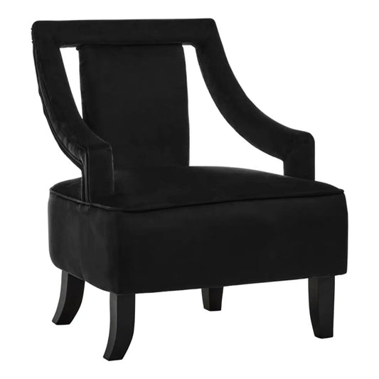 Faye Velvet Bedroom Chair In Black With Wooden Legs
