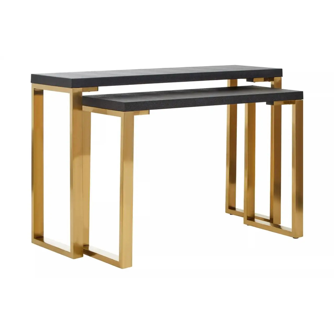 Cardoba Set Of 2 Shagreen Top Console Tables In Black