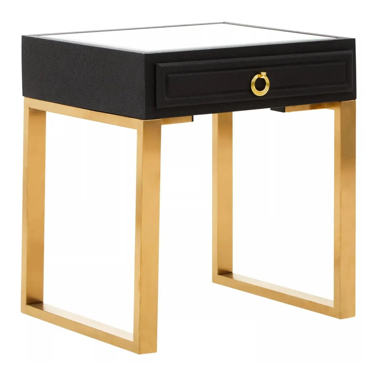 Cardoba Wooden Side Table With 1 Drawer In Black Faux Shagreen