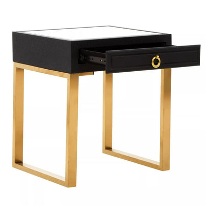 Cardoba Wooden Side Table With 1 Drawer In Black Faux Shagreen