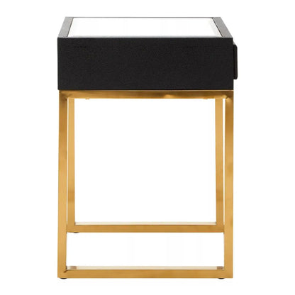 Cardoba Wooden Side Table With 1 Drawer In Black Faux Shagreen