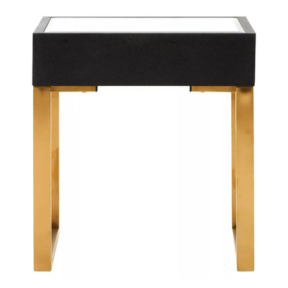 Cardoba Wooden Side Table With 1 Drawer In Black Faux Shagreen