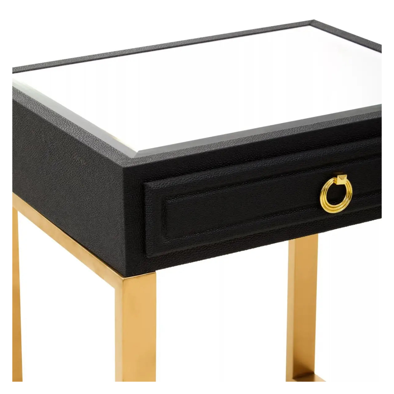 Cardoba Wooden Side Table With 1 Drawer In Black Faux Shagreen