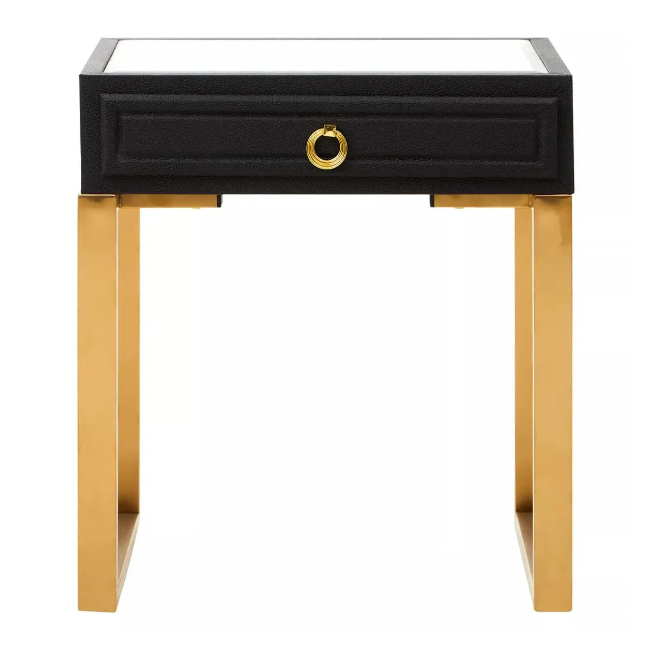 Cardoba Wooden Side Table With 1 Drawer In Black Faux Shagreen