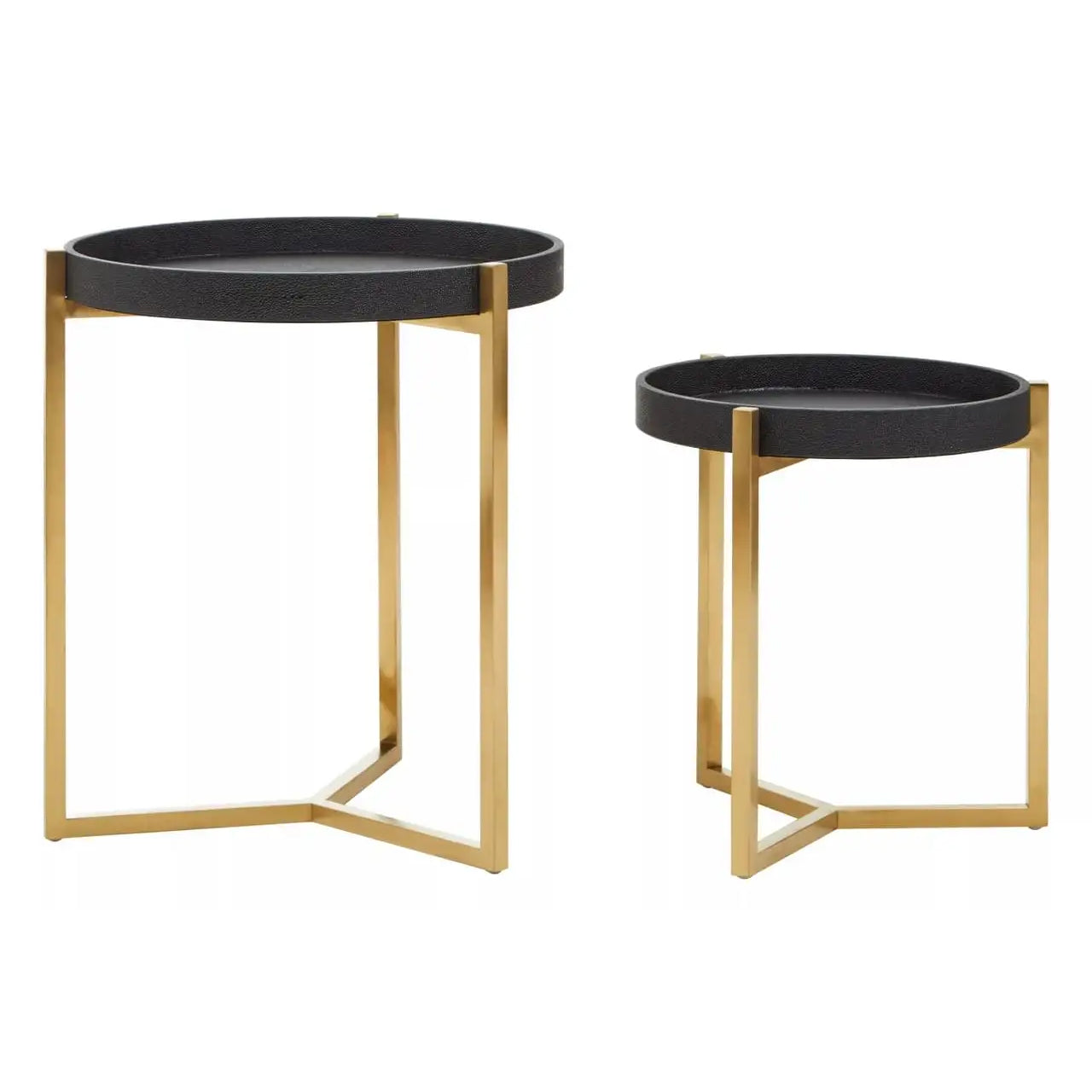 Cardoba Set Of 2 Shagreen Tray Side Tables In Black