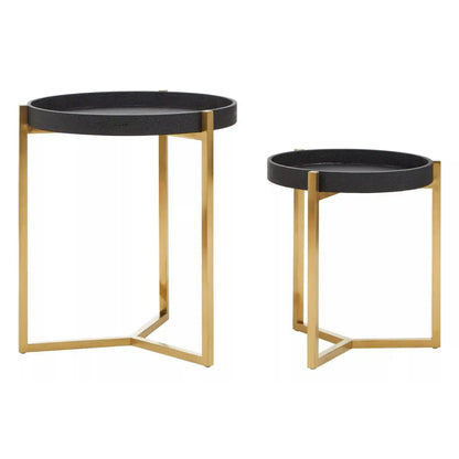 Cardoba Set Of 2 Shagreen Tray Side Tables In Black