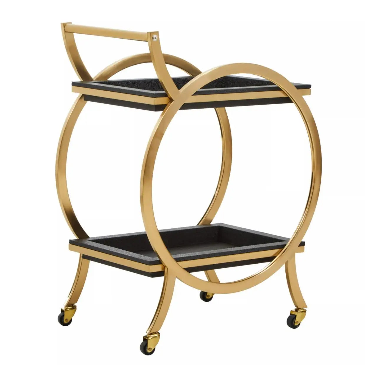 Cardoba Shagreen Two Tier Serving Trolley In Black