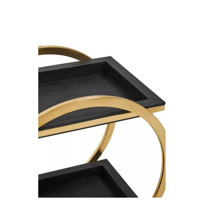Cardoba Shagreen Two Tier Serving Trolley In Black
