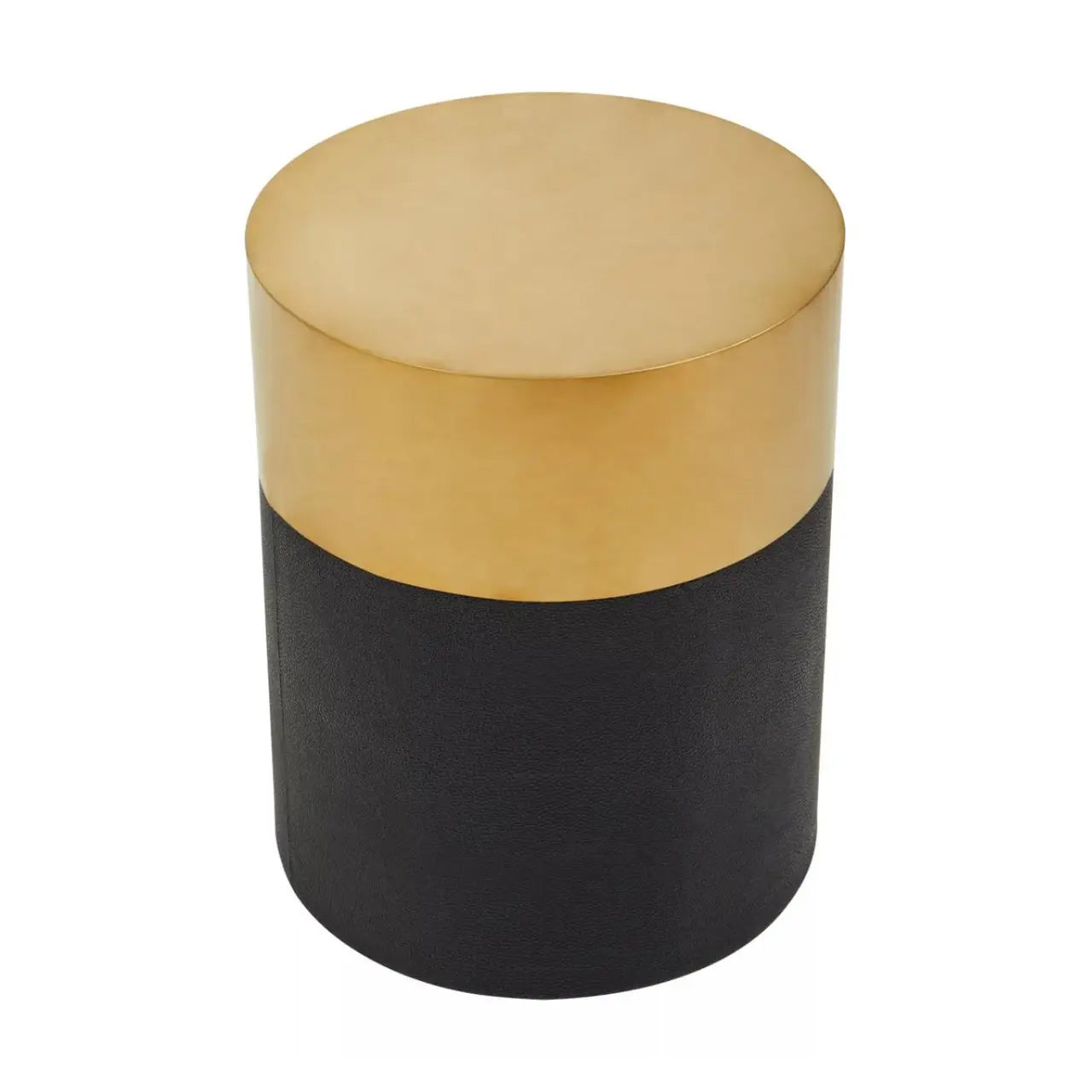 Cardoba Round Wooden Stool In Gold And Black Shagreen
