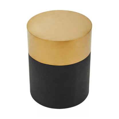 Cardoba Round Wooden Stool In Gold And Black Shagreen